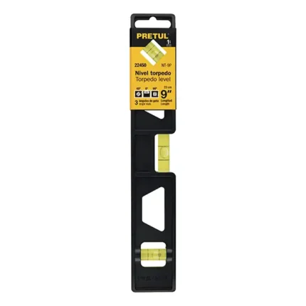 Nivel Torpedo ABS de 9″ Pretul NT-9P Gotas Anti Impacto